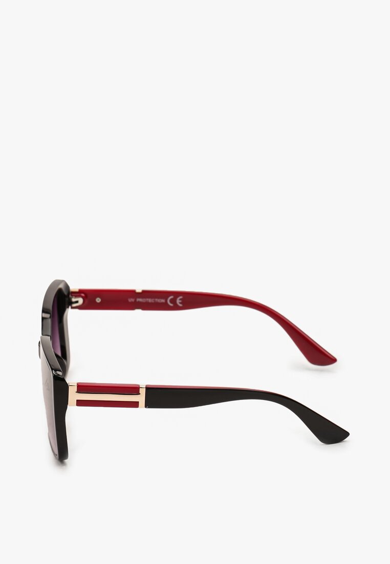 Bordowo-Czarne Duże Okulary Przeciwsłoneczne z Kwadratowymi Szkłami i Metaliczną Ozdobą Berimia