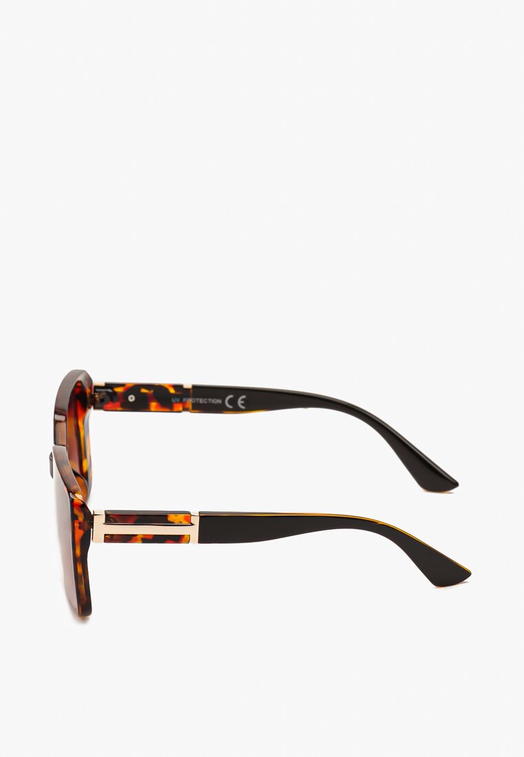 Ciemnobrązowe Duże Okulary Przeciwsłoneczne z Kwadratowymi Szkłami i Metaliczną Ozdobą Berimia