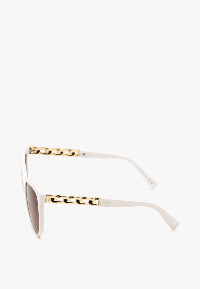 Białe Okulary Przeciwsłoneczne Cat Eye z Metalowymi Wstawkami Nemulena