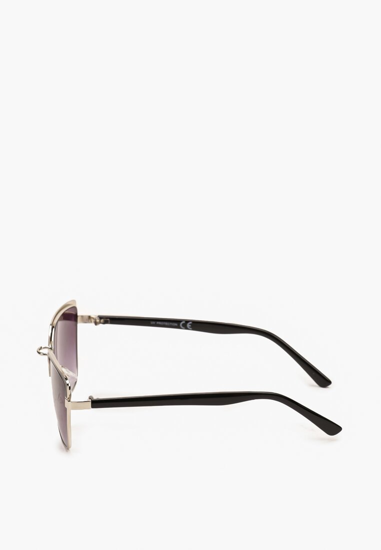 Czarne Okulary Przeciwsłoneczne ze Złotymi Metalowymi Oprawkami Pllera