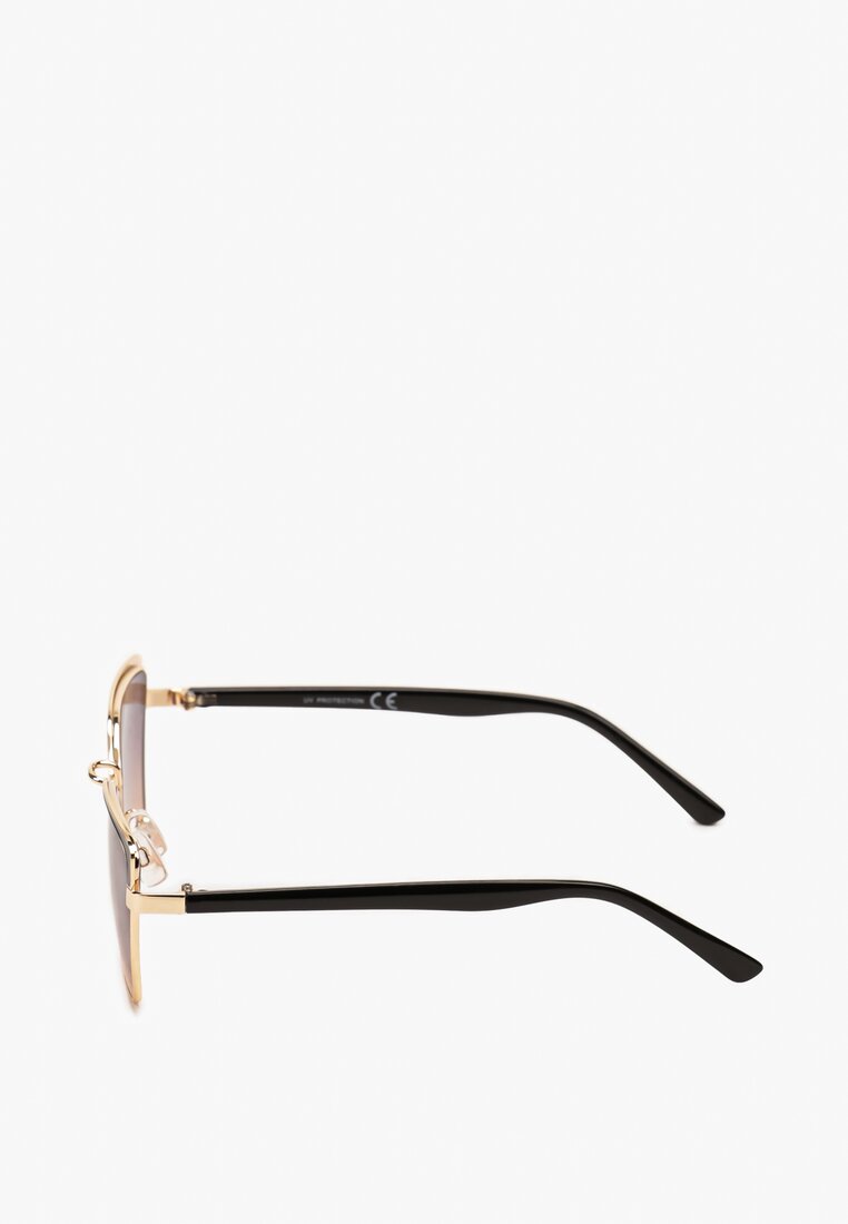 Czarno-Beżowe Okulary Przeciwsłoneczne ze Złotymi Metalowymi Oprawkami Pllera