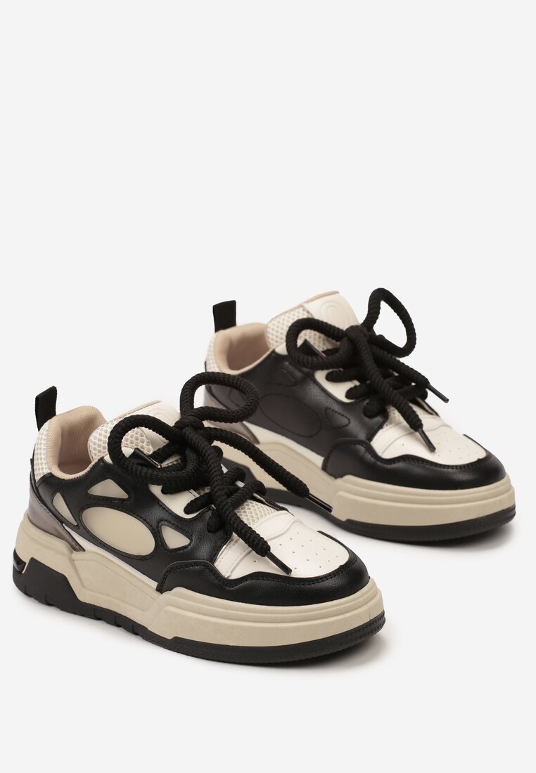 Sneakers Negru-Bej pe Platformă Joasă cu Șireturi Groase Vansyla