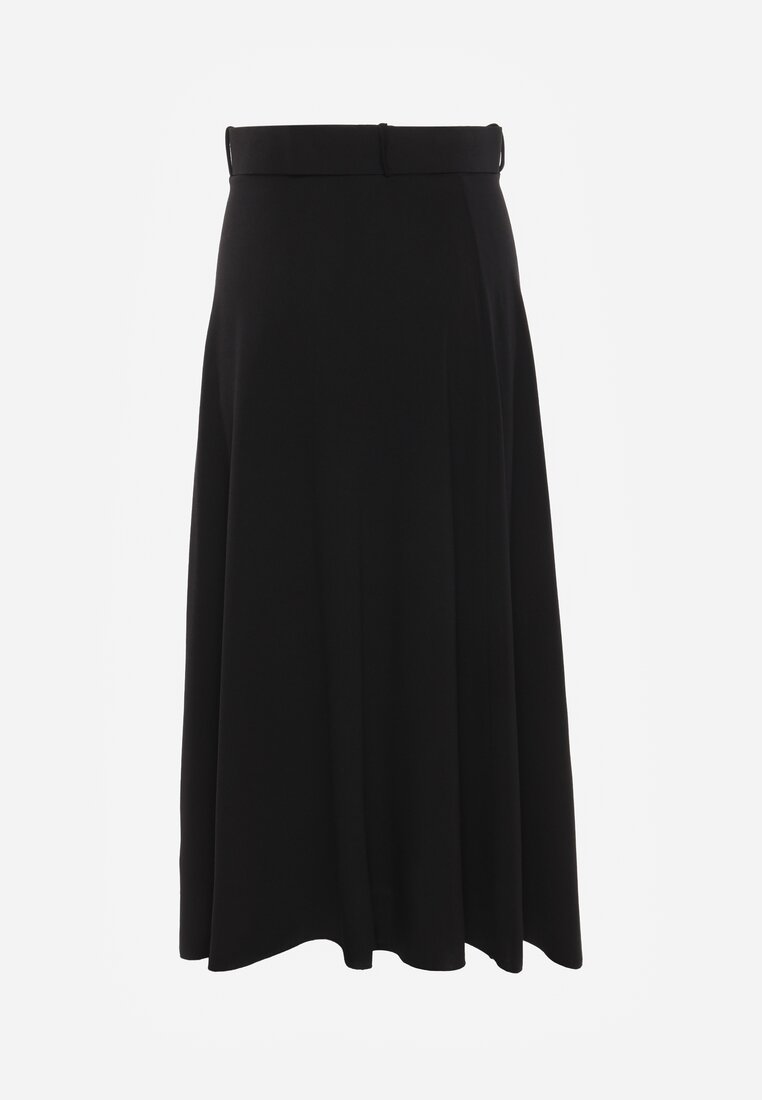 Czarna Rozkloszowana Spódnica Maxi z Paskiem i Klamrą Adlirca