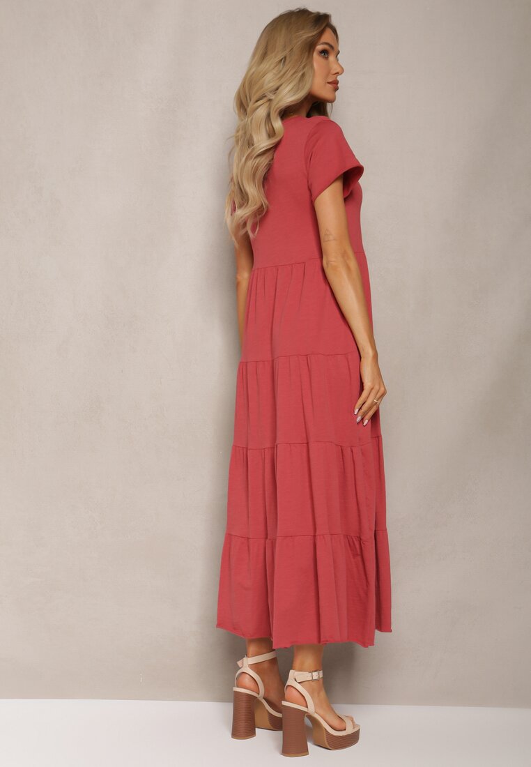 Czerwona Rozkloszowana Sukienka Maxi z Bawełny Sanjees