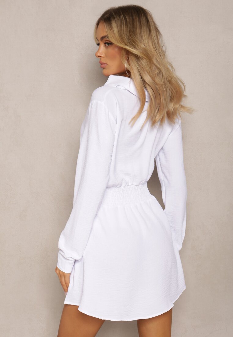 Biała Rozkloszowana Sukienka z Kołnierzykiem Mini Avilsnne