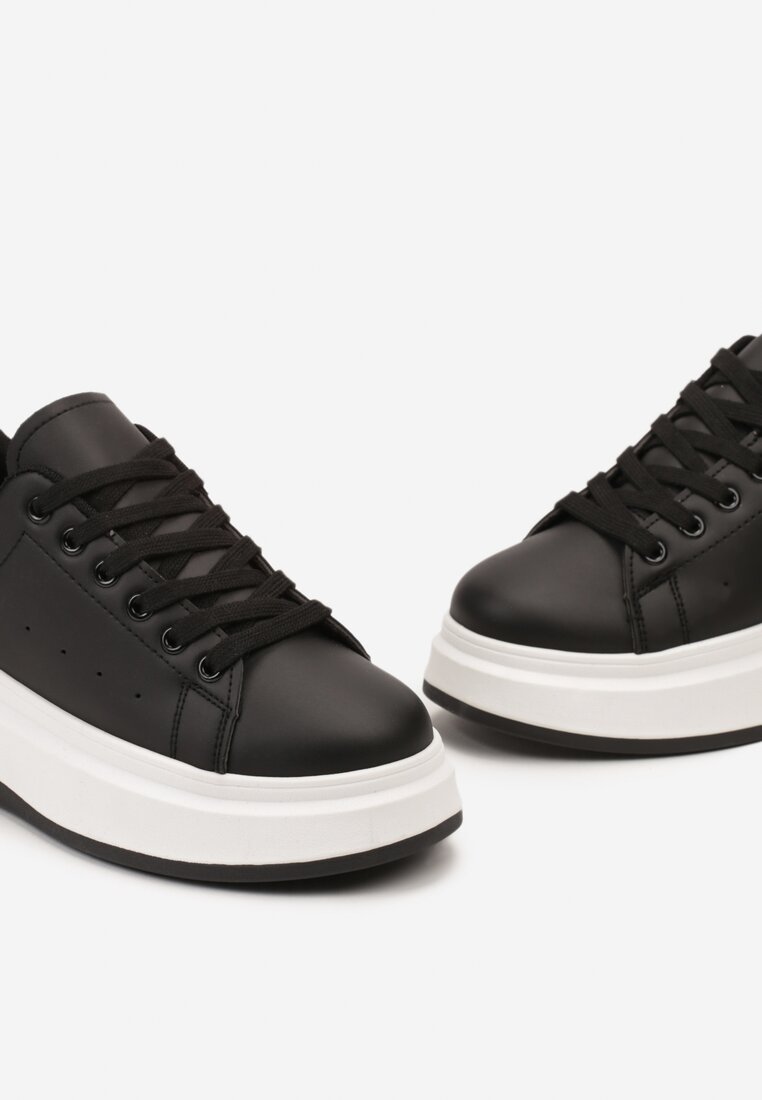 Czarne Sznurowane Sneakersy z Imitacji Skóry na Platformie Filamena