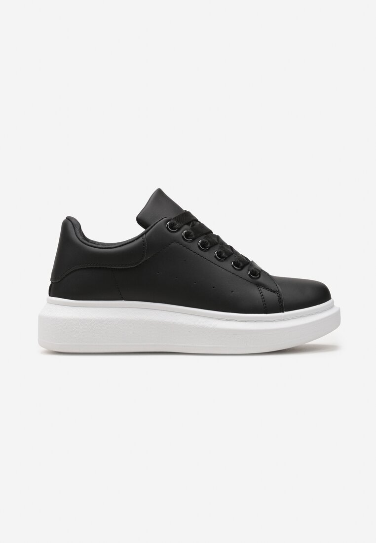 Czarne Sznurowane Sneakersy na Grubej Podeszwie Wicky
