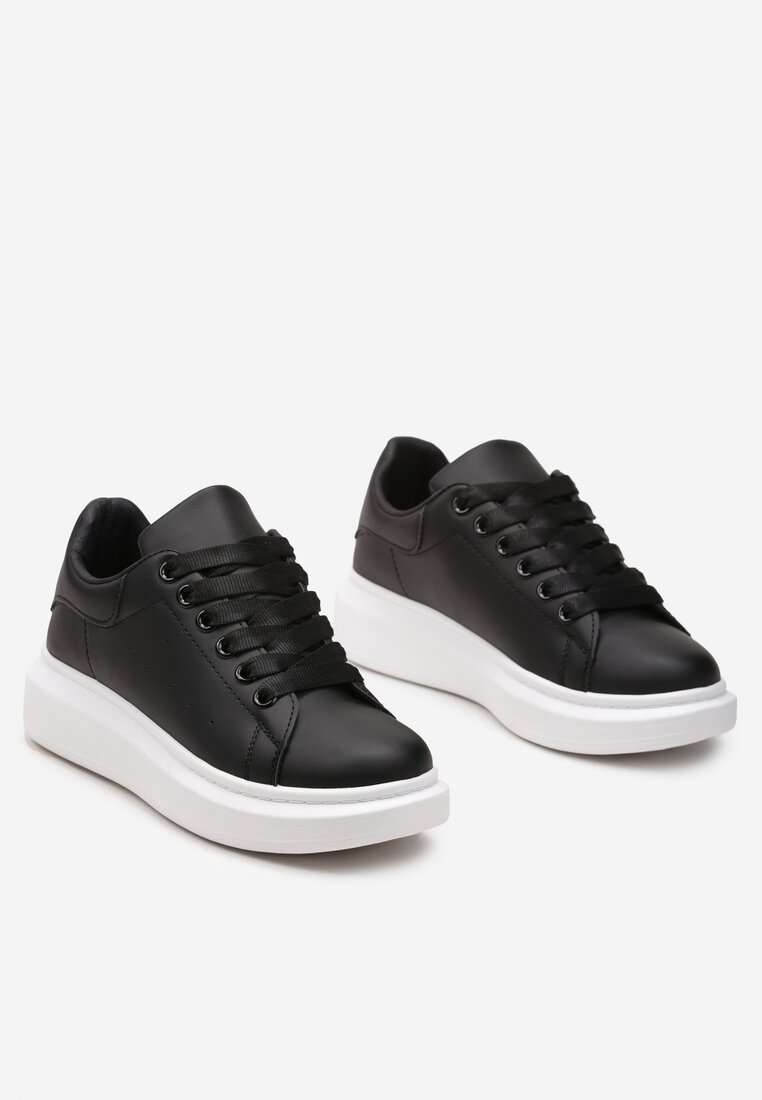 Czarne Sznurowane Sneakersy na Grubej Podeszwie Wicky
