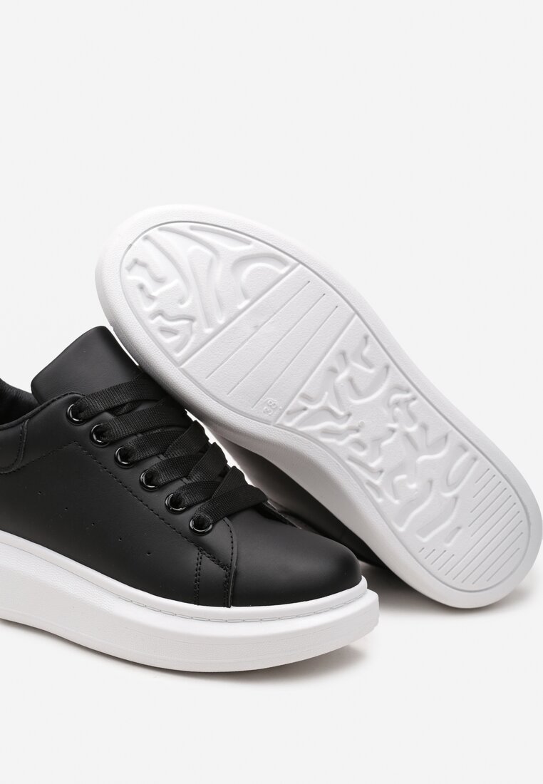 Czarne Sznurowane Sneakersy na Grubej Podeszwie Wicky