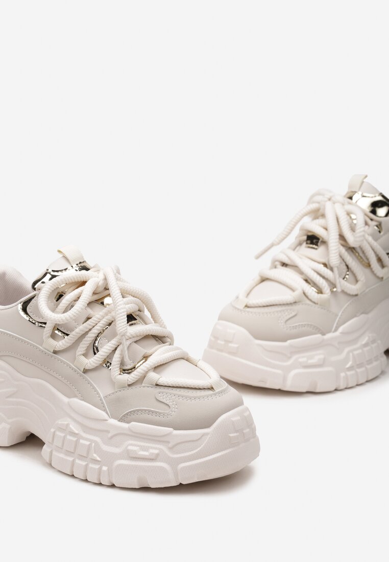 Ciemnobeżowe Sneakersy z Podwójnymi Sznurówkami i Tłoczoną Platformą Luppoa
