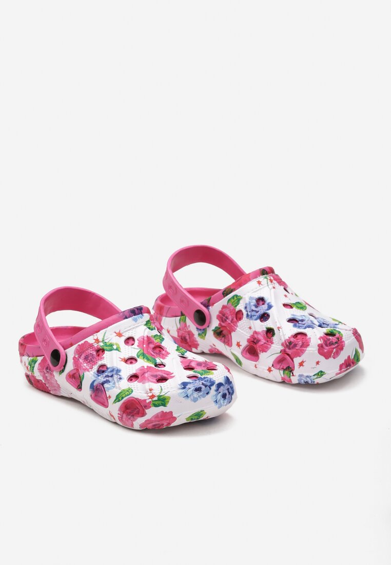 Șlapi Albi-Fucsia în Stilul Adidașilor cu Imprimeu Flori Kumiona