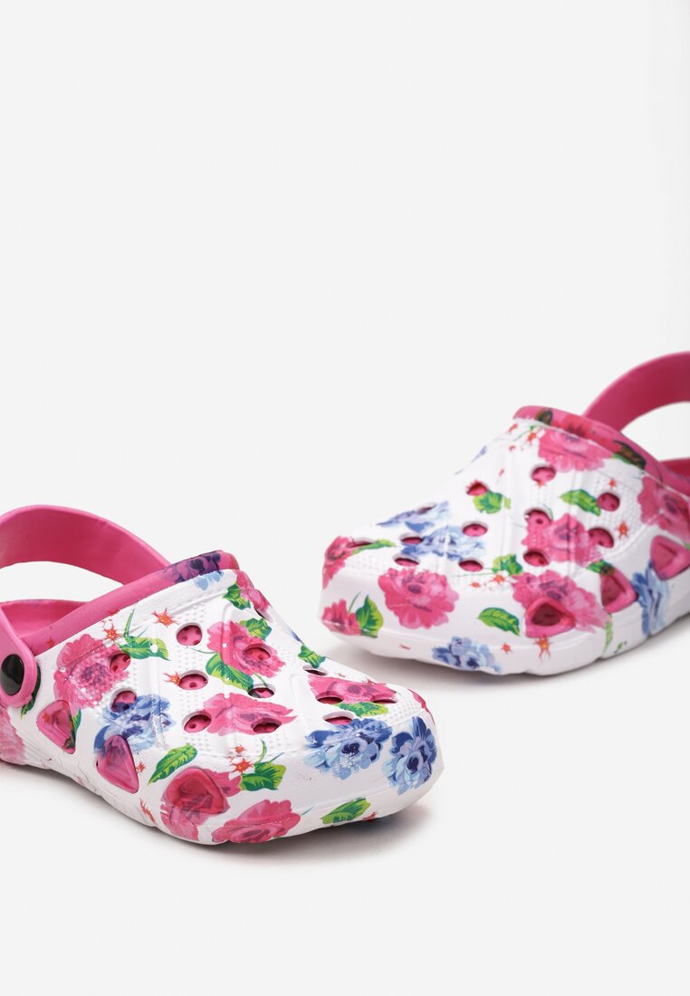 Șlapi Albi-Fucsia în Stilul Adidașilor cu Imprimeu Flori Kumiona