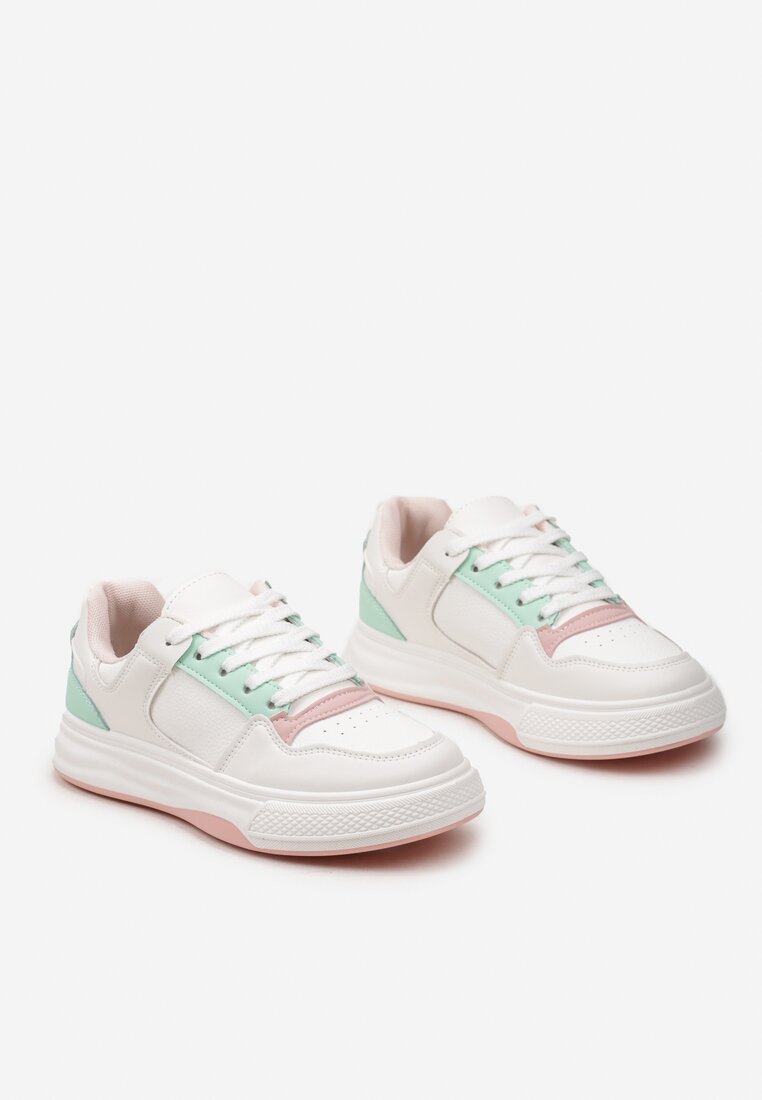 Biało-Różowe Sneakersy Ozdobione Kolorowymi Wstawkami i Perforacją Uttavia
