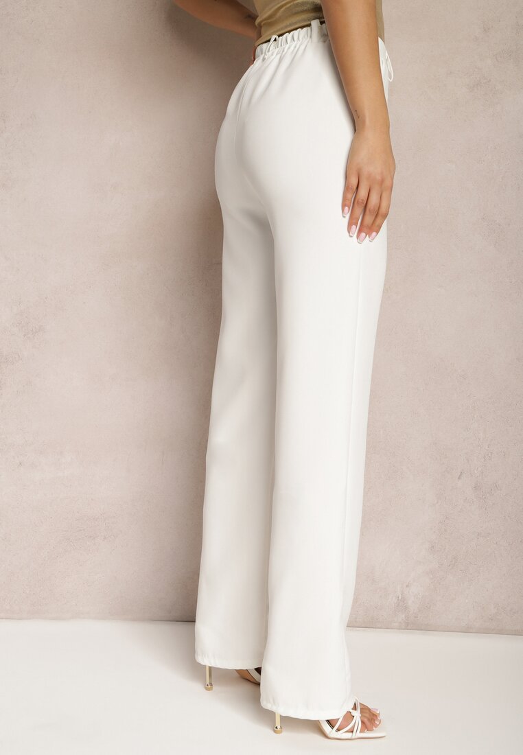 Białe Garniturowe Spodnie High Waist z Kieszeniami Blathe