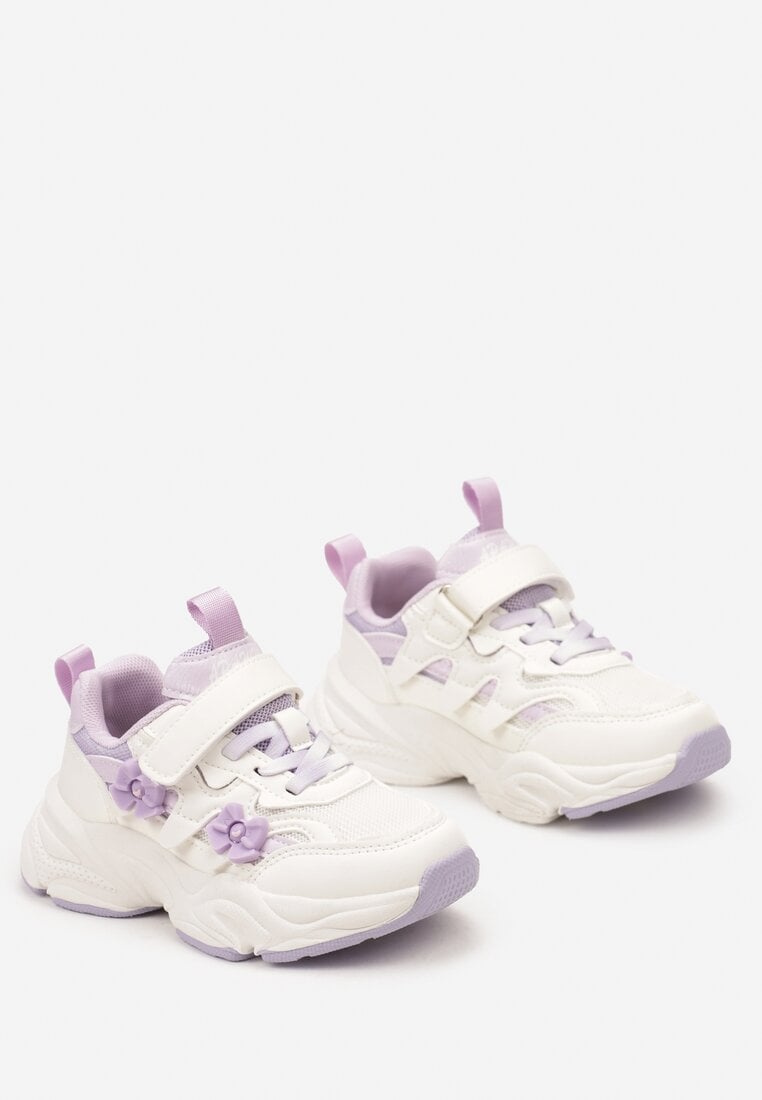 Fioletowe Buty Sportowe Sneakersy  Zapinane na Rzep z Naszywkami w Kształcie Kokardek Bellessa