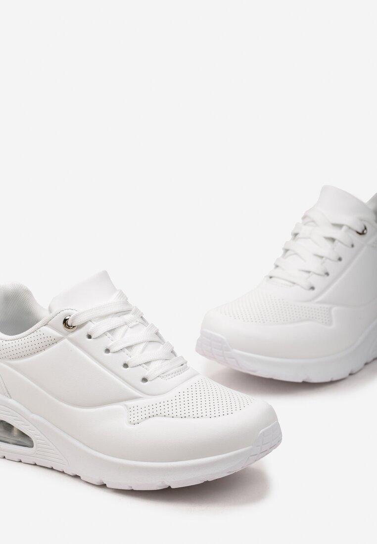 Białe Klasyczne Sneakersy z Amortyzowaną Podeszwą i Perforacją Faunama