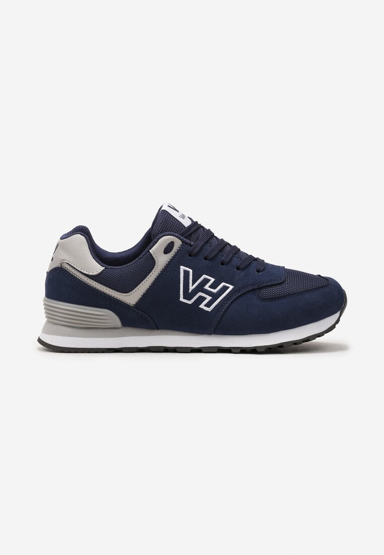 Granatowe Buty Sportowe z Imitacji Zamszu z Naszywką Lysadna