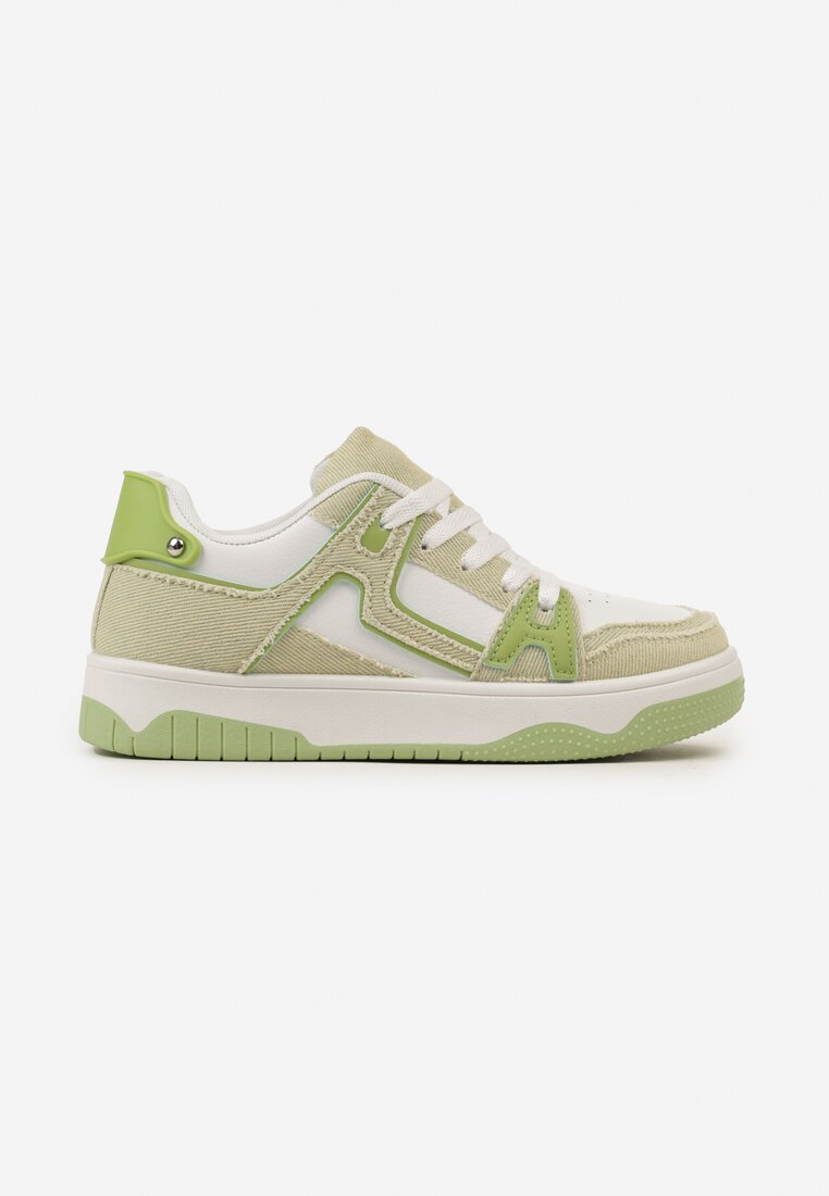 Zielono-Białe Sneakersy Ozdobione Jeansowymi Naszywkami Cliome