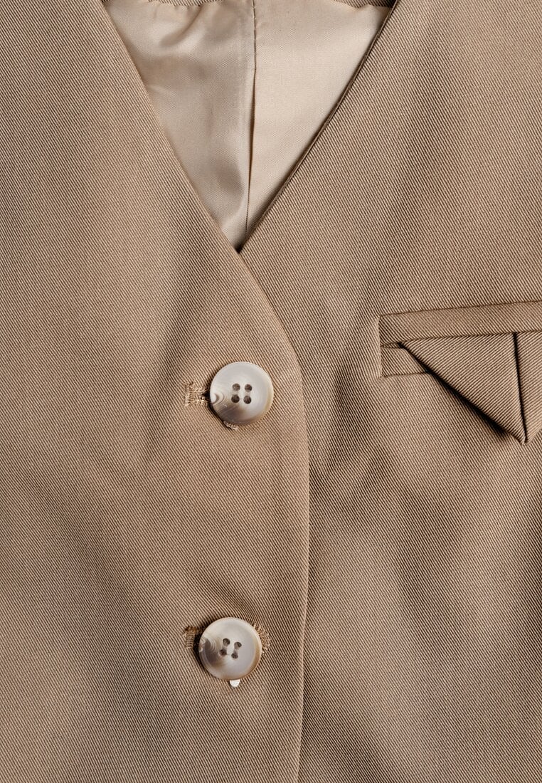 Ciemnobeżowa Kamizelka w Stylu Garniturowym z Imitacją Kieszonek Odinen