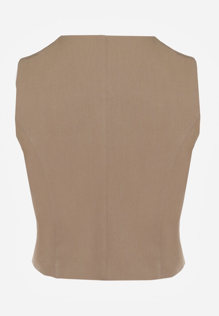 Ciemnobeżowa Kamizelka w Stylu Garniturowym z Imitacją Kieszonek Odinen