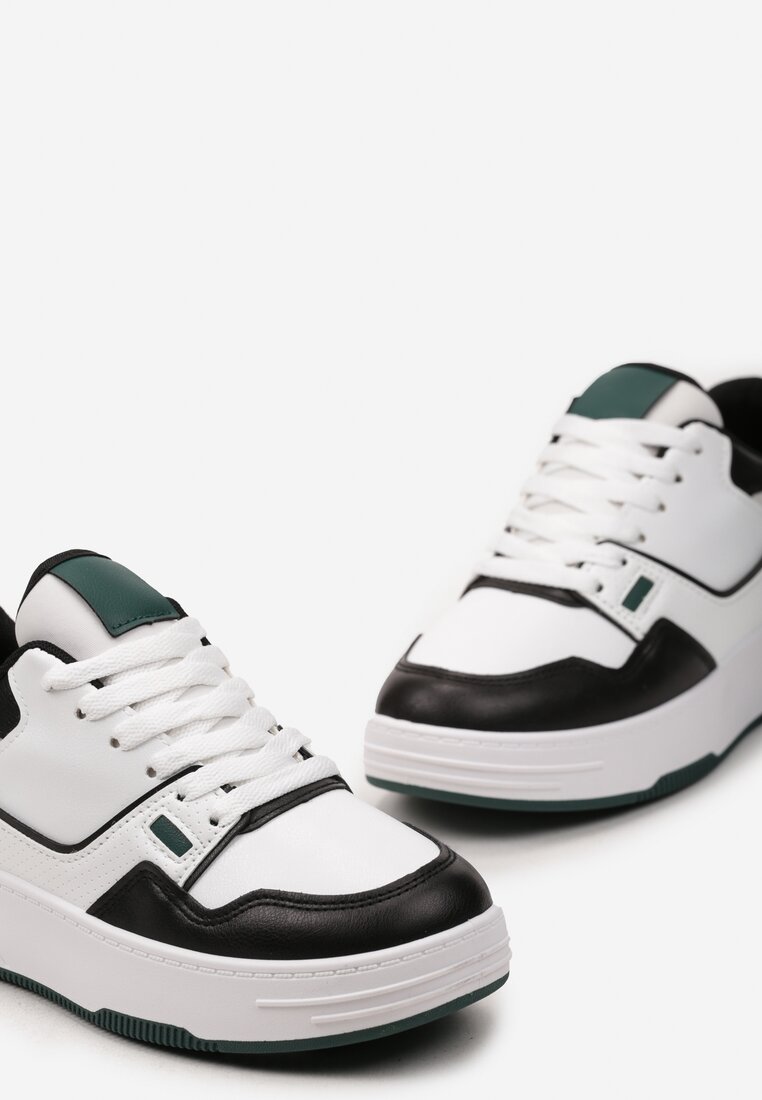 Czarno-Białe Sneakersy na Grubej Podeszwie z Ozdobnymi Przeszyciami Endarvia