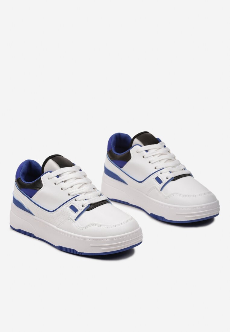 Biało-Niebieskie Sneakersy na Grubej Podeszwie z Ozdobnymi Przeszyciami Endarvia