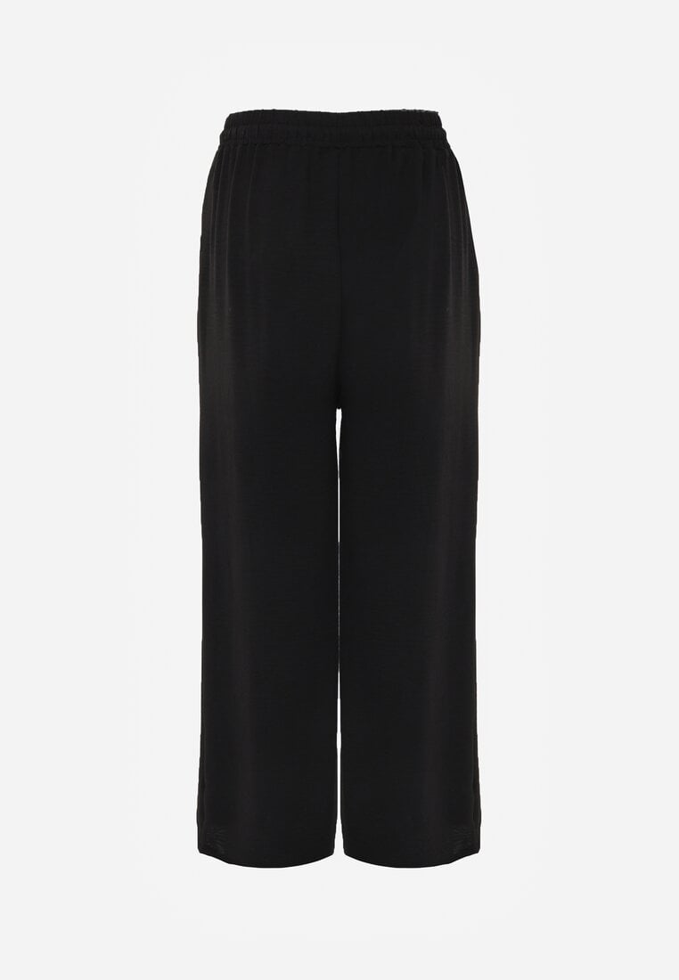 Czarne Spodnie High Waist ze Sznurkiem w Talii i Prostą Nogawką Raveann