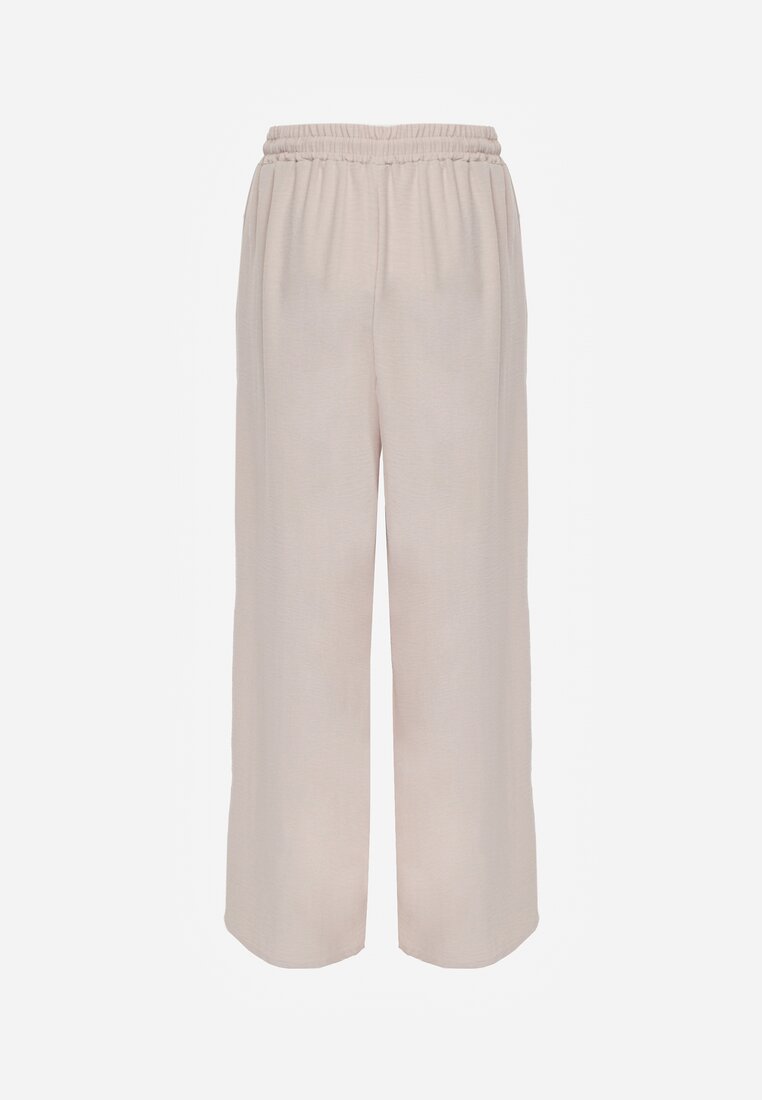 Pantaloni bej deschis cu talie înaltă și șnur în talie și picior drept Raveann