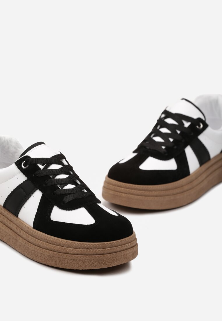 Czarno-Białe Sneakersy na Grubej Podeszwie z Ozdobnymi Przeszyciami Ysdole