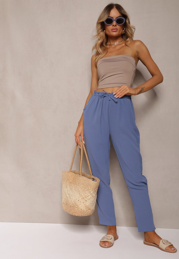 Pantaloni albaștri cu Talia Regulară cu Elastic și Șnur în Talie Cerinda