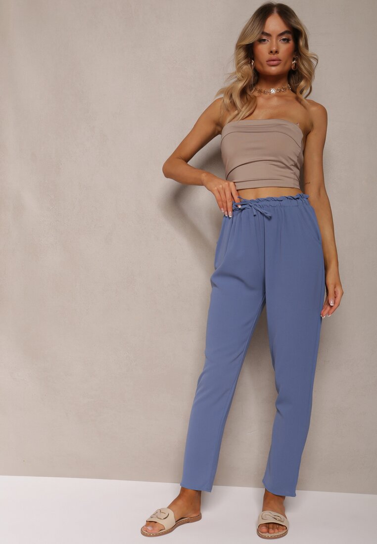 Pantaloni albaștri cu Talia Regulară cu Elastic și Șnur în Talie Cerinda