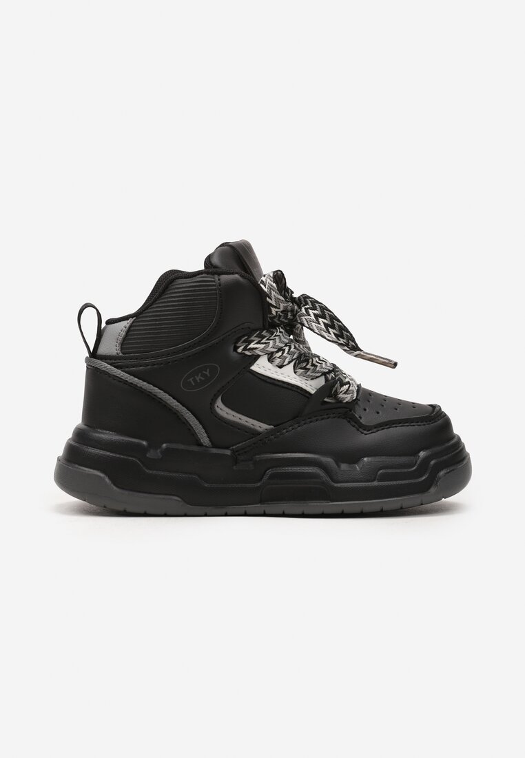 Czarno-Szare Buty Sportowe Sneakersy na Grubej Podeszwie ze Skórzaną Wkładką Piritha