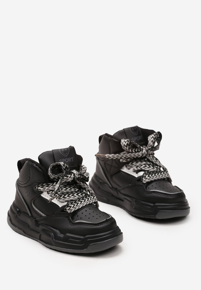 Czarno-Szare Buty Sportowe Sneakersy na Grubej Podeszwie ze Skórzaną Wkładką Piritha