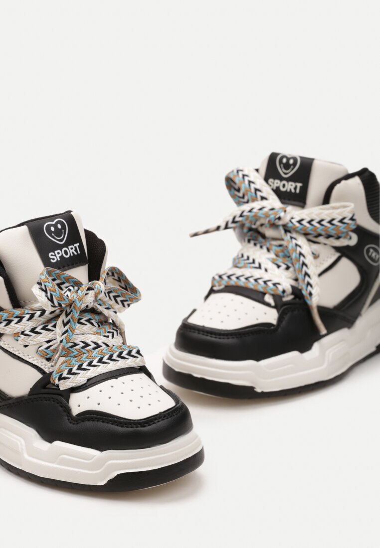Beżowo-Czarne Buty Sportowe Sneakersy na Grubej Podeszwie ze Skórzaną Wkładką Piritha