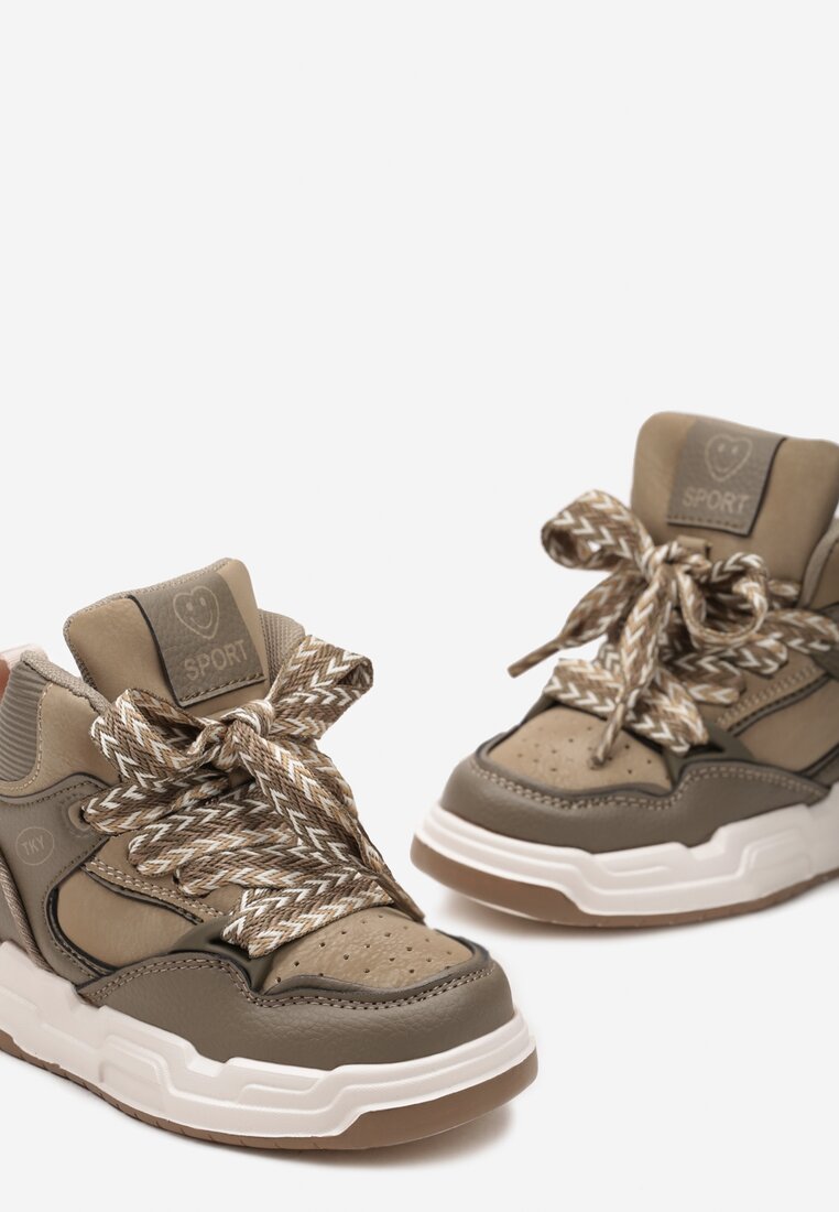Jasnozielone Buty Sportowe Sneakersy na Grubej Podeszwie ze Skórzaną Wkładką Piritha