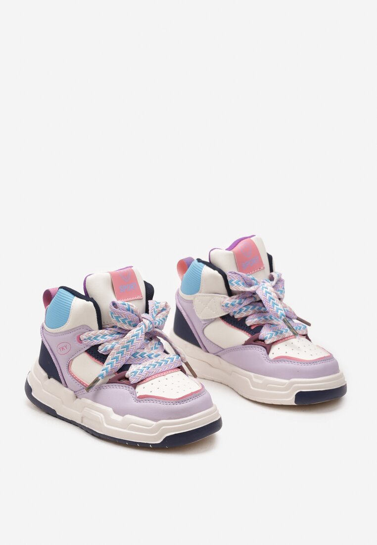 Fioletowe Buty Sportowe Sneakersy na Grubej Podeszwie ze Skórzaną Wkładką Piritha