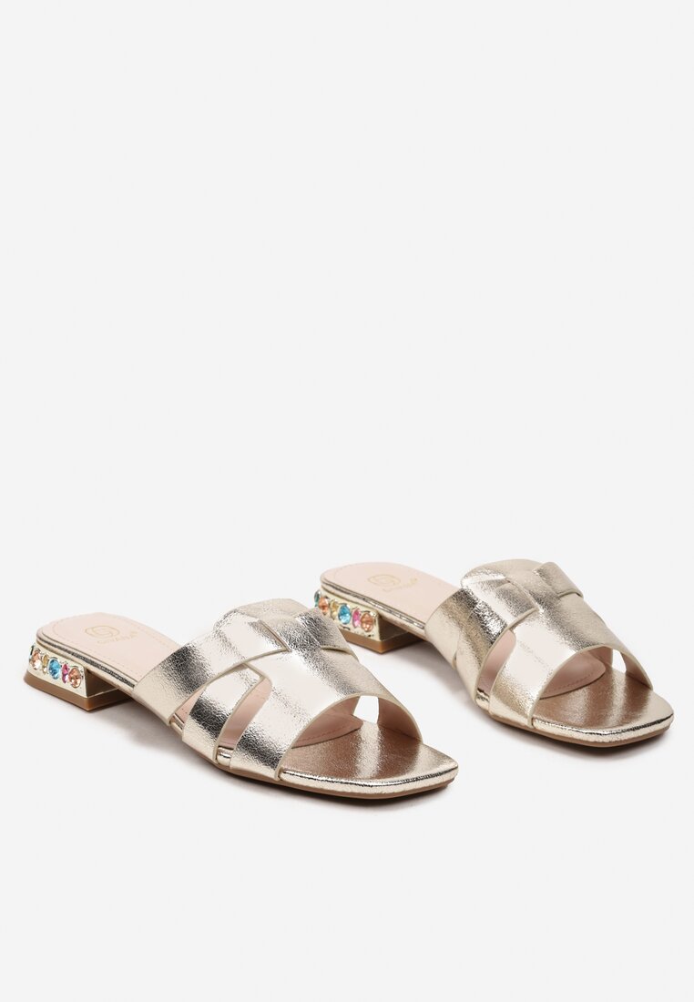 Papuci Aurii Strălucitori cu Talpă Împodobită cu Pietre Adalta