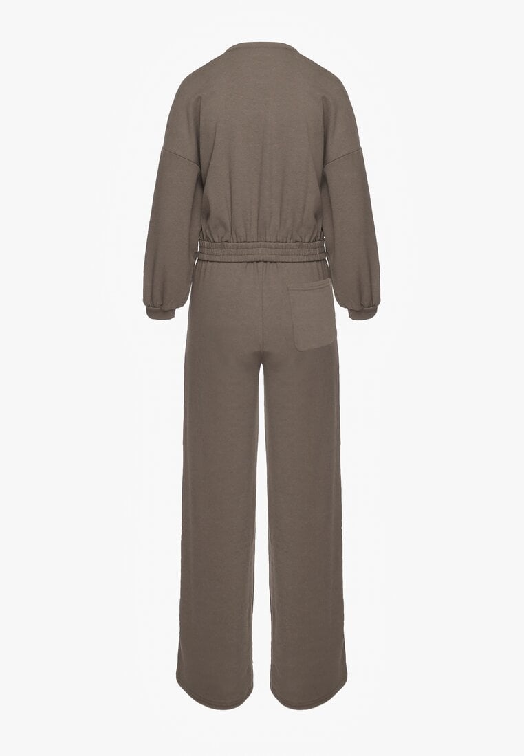 Set Verde Închis din Bumbac Bluză Scurtă cu Elastic și Pantaloni Largi cu Șnur în Talie Rionnea