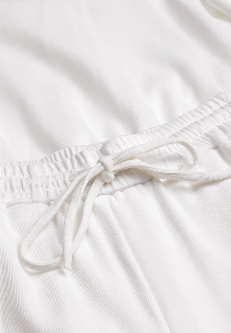 Set bumbac alb - Bluză scurtă cu elastic și pantaloni largi cu șnur în talie Rionnea
