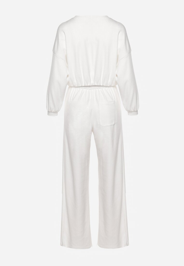 Set bumbac alb - Bluză scurtă cu elastic și pantaloni largi cu șnur în talie Rionnea