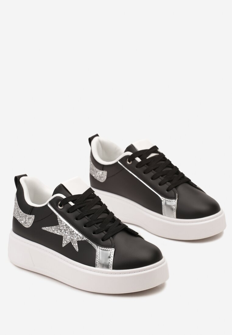 Sneakers Negri cu Platforma Joasa si Insertii Sclipitoare Cominia