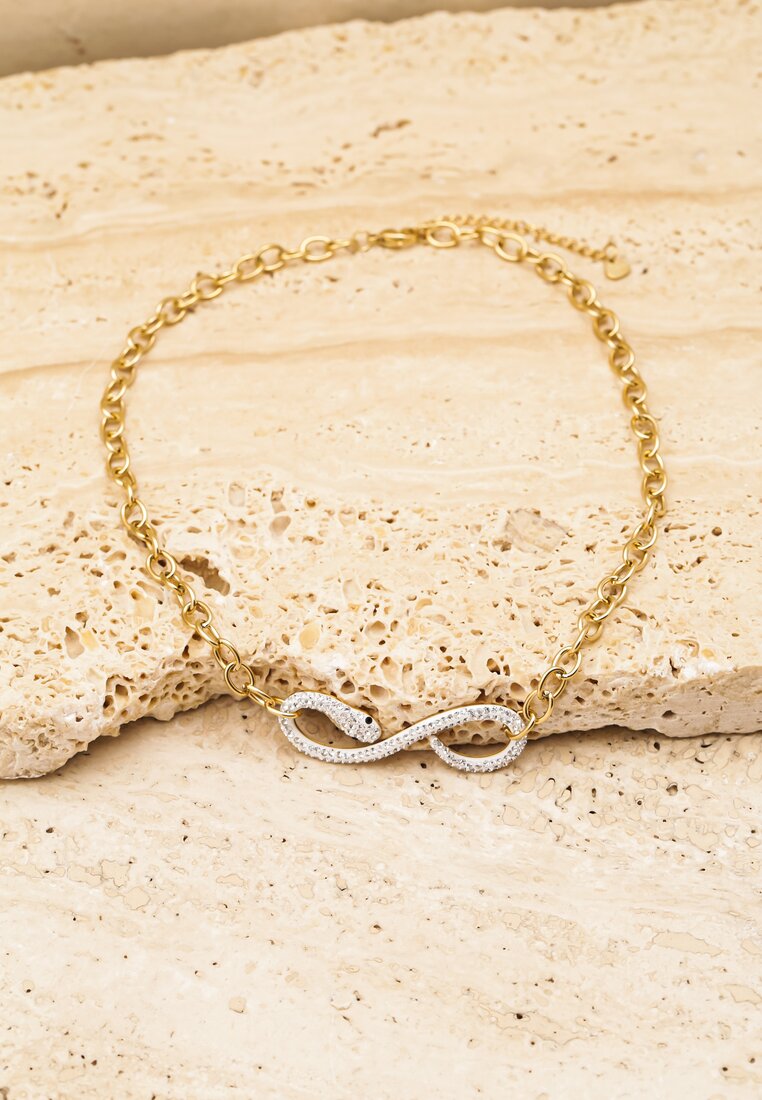 Srebrno-Złoty Naszyjnik z Wężem Układającym się na Wzór Symbolu Nieskończoności Narutia