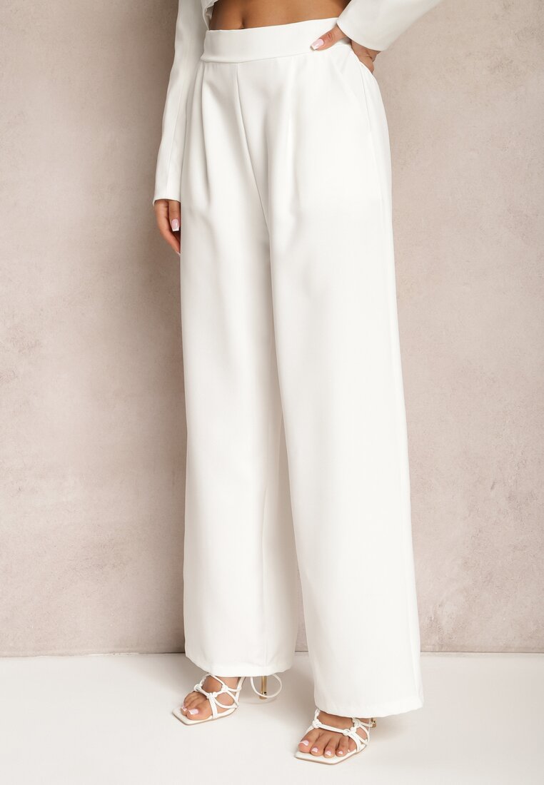 Białe Szerokie Spodnie w Eleganckim Stylu Hanessame