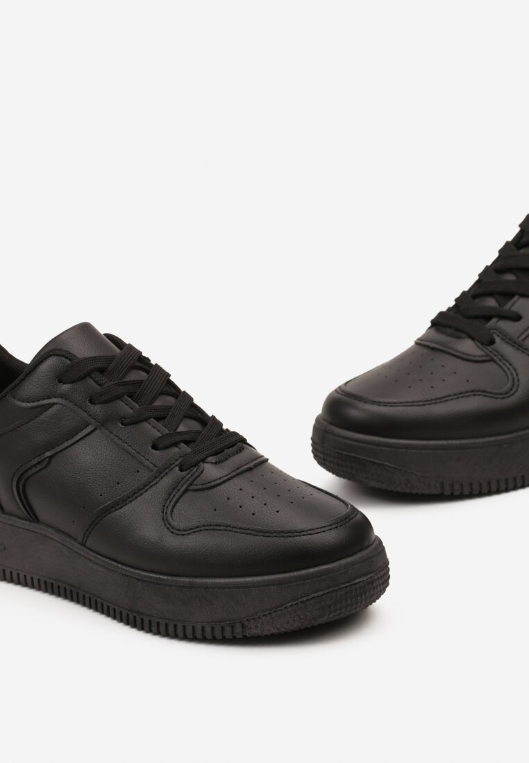 Sneakers Negri Inchidere cu Siret din Piele Ecologica Talpa Groasa Perforata Marunt Loeda