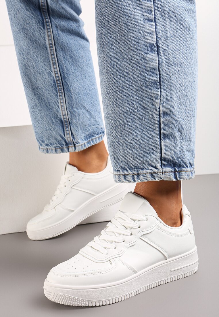 Sneakerși Albi Înnălțați cu Talpă Groasă și Perforată Loeda