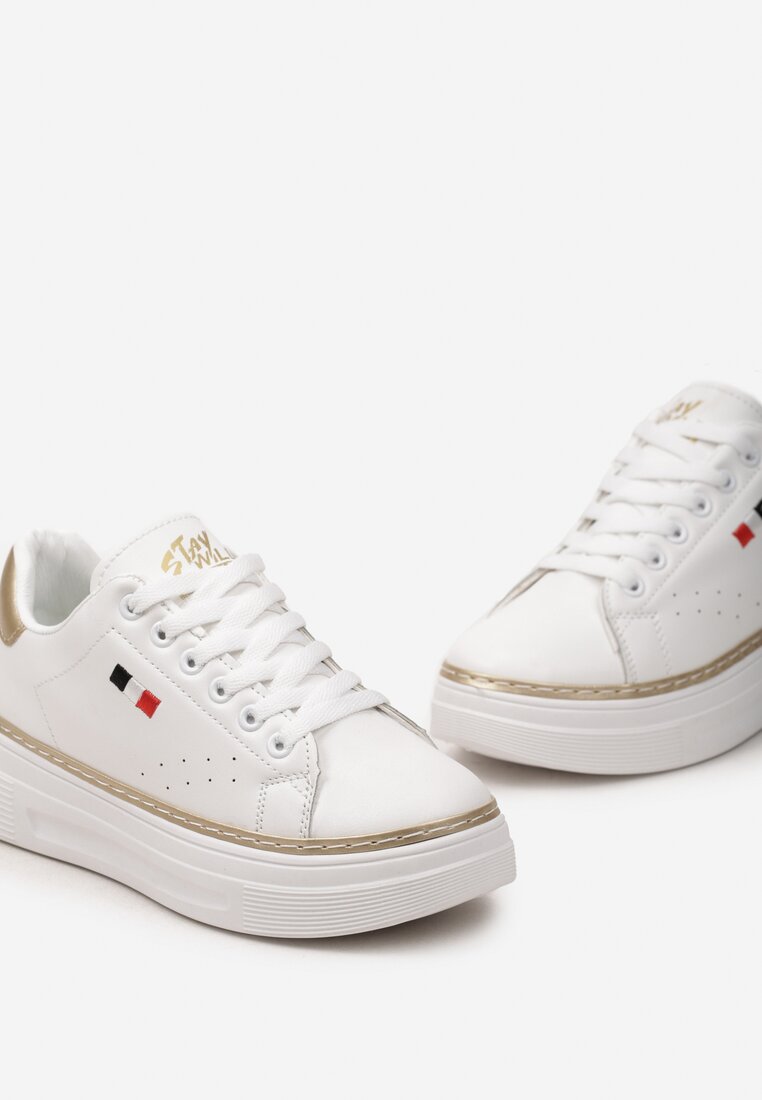 Biało-Złote Sneakersy na Platformie z Minimalistycznym Obszyciem Wokół Podeszwy Ansinrea