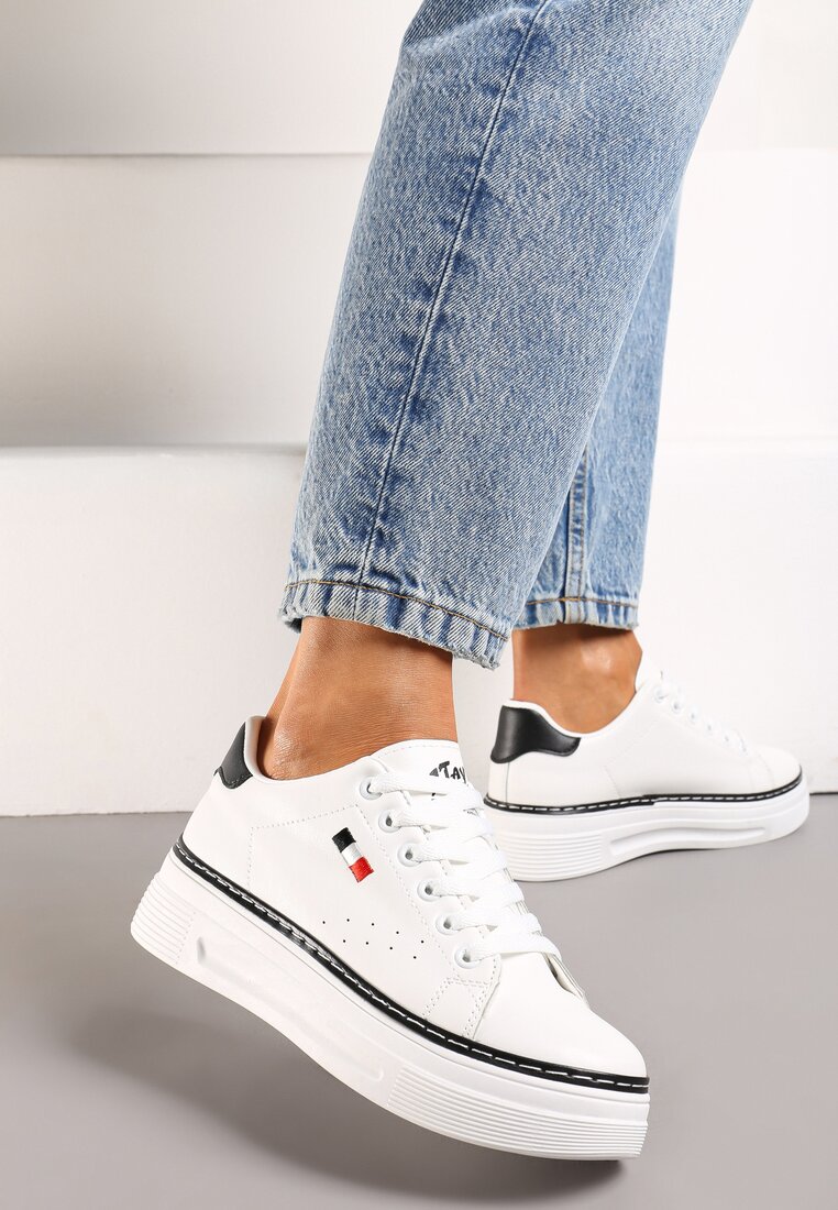 Biało-Czarne Sneakersy na Platformie z Minimalistycznym Obszyciem Wokół Podeszwy Ansinrea