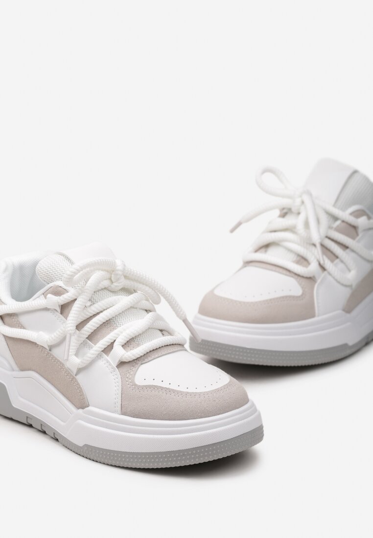 Sneakers Albi-Bej cu Șireturi Lăți Decorative Naale