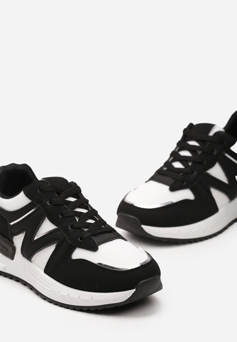 Czarno-Białe Sneakersy z Klasycznym Sznurowaniem i Wstawkami z Siateczki Veloraa