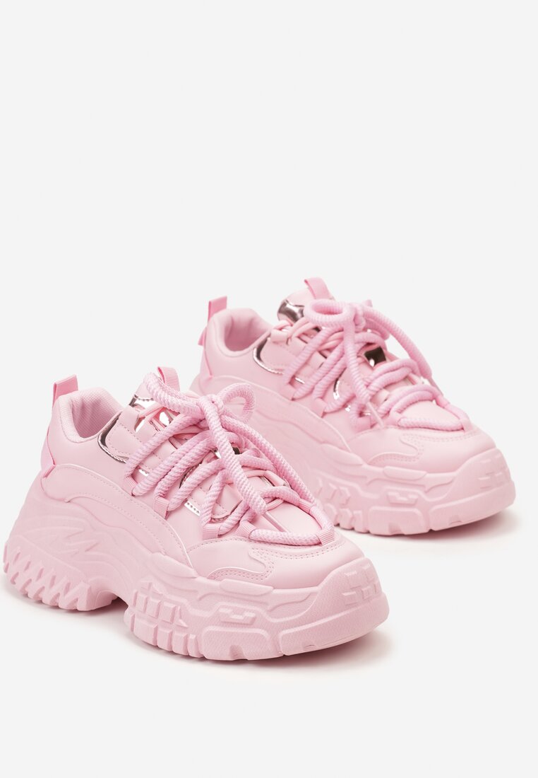 Sneakers Roz Lasandre cu Platforma Joasa si Sireturi Groase